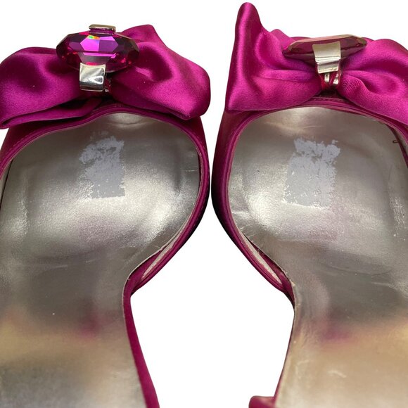 Stuart Weitzman Women’s Pink Satin Open Toe Bow Embellished DOrsay Heel Sz 8.5 - Picture 7 of 10